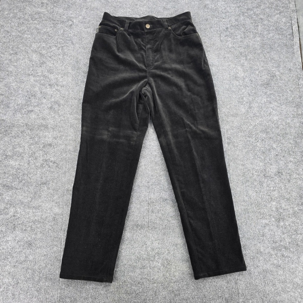 Lauren Jeans Co Ralph Lauren Black Velvet Straight Leg Pants Petite 10P Stretch